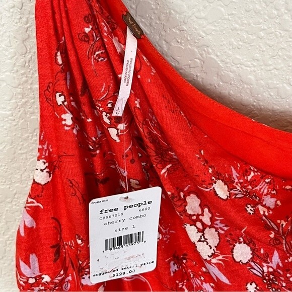 Free People All Mine Linen Blend Mini Dress in Cherry Combo NWT! sz L - Picture 14 of 15